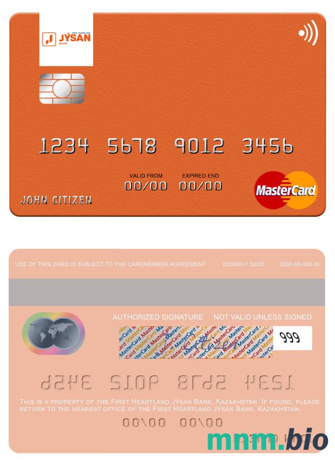 Kazakhstan First Heartland Jýsan Bank przykład karty mastercard w formacie PSD